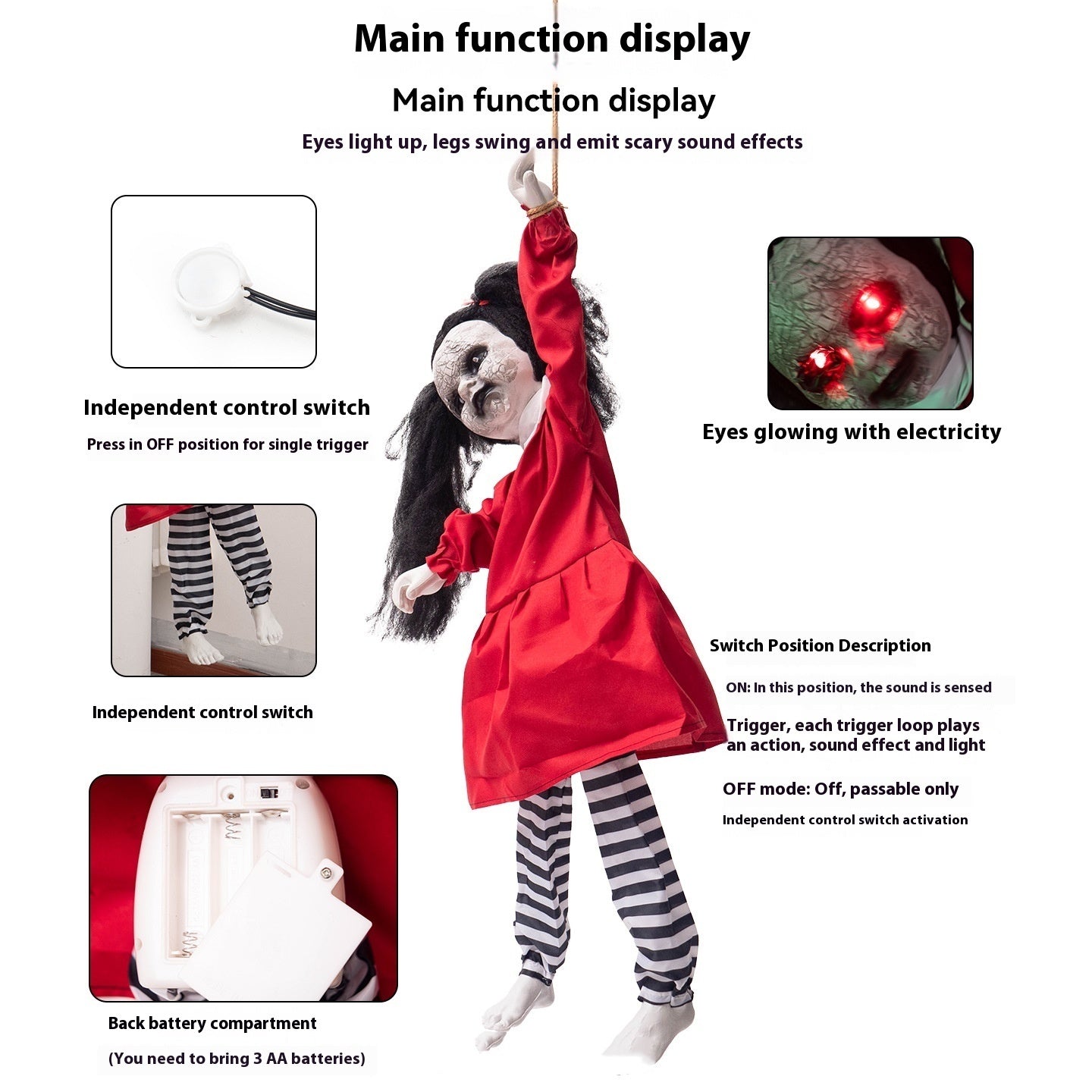 Halloween Swing Arm Red Clothes Kick Girl Hanging Ghost Decorative Pendant